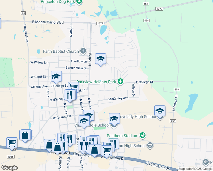 map of restaurants, bars, coffee shops, grocery stores, and more near 803 East College Avenue in Princeton