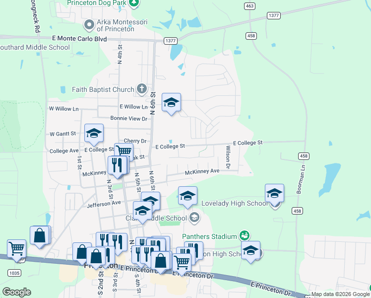 map of restaurants, bars, coffee shops, grocery stores, and more near 811 East College Avenue in Princeton