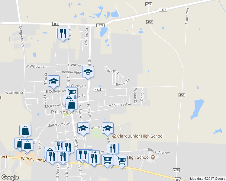 map of restaurants, bars, coffee shops, grocery stores, and more near 821 East College Street in Princeton