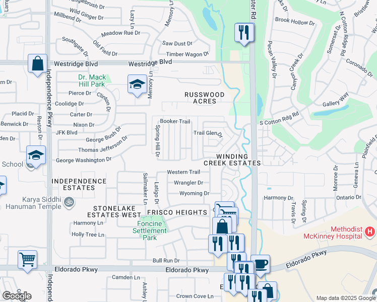 map of restaurants, bars, coffee shops, grocery stores, and more near 12787 Brook Ridge Drive in Frisco
