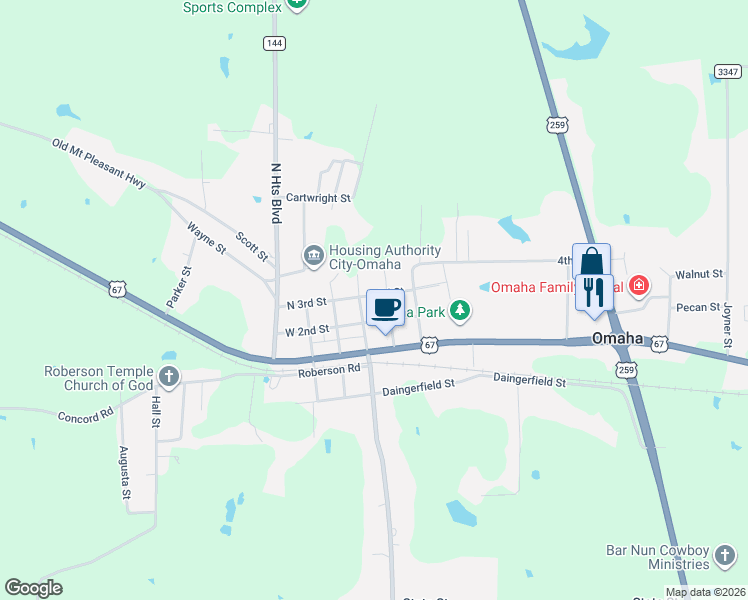 map of restaurants, bars, coffee shops, grocery stores, and more near 201 3 Road Street in Omaha