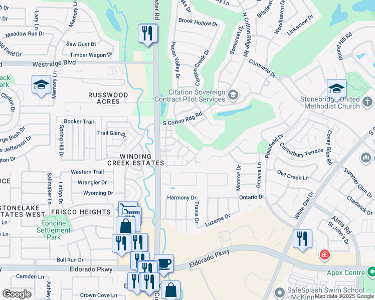 map of restaurants, bars, coffee shops, grocery stores, and more near 2305 South Custer Road in McKinney