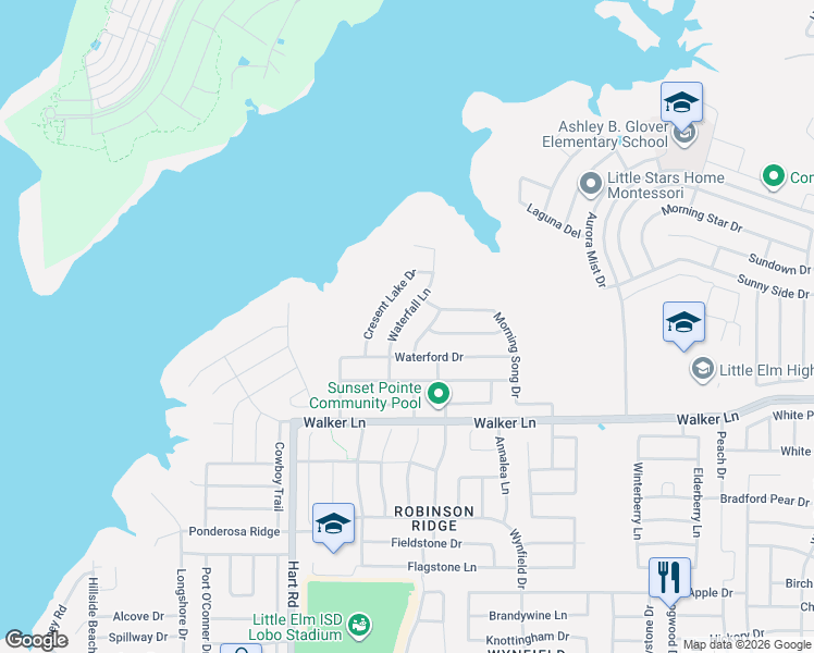 map of restaurants, bars, coffee shops, grocery stores, and more near 2794 Waterfall Lane in Little Elm