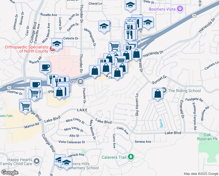 map of restaurants, bars, coffee shops, grocery stores, and more near 4245 Tiberon Drive in Oceanside
