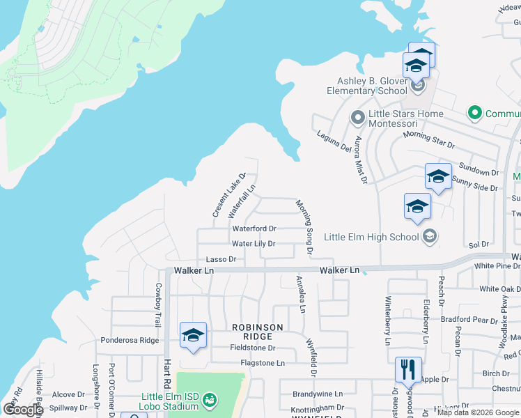 map of restaurants, bars, coffee shops, grocery stores, and more near 1401 Puerto Lago Drive in Little Elm
