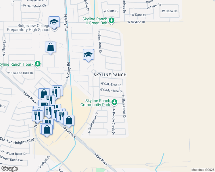 map of restaurants, bars, coffee shops, grocery stores, and more near 895 West Oak Tree Lane in Queen Creek