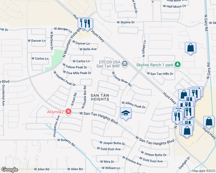 map of restaurants, bars, coffee shops, grocery stores, and more near 2818 West Hayden Peak Drive in Queen Creek