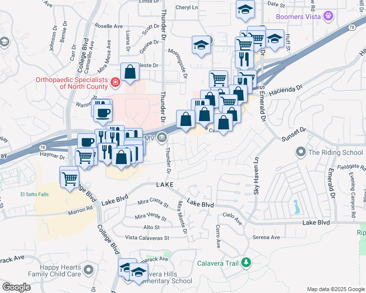 map of restaurants, bars, coffee shops, grocery stores, and more near 3434 Sea Breeze Walk in Oceanside