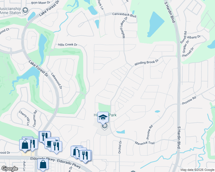 map of restaurants, bars, coffee shops, grocery stores, and more near 4317 Landsdowne Drive in McKinney
