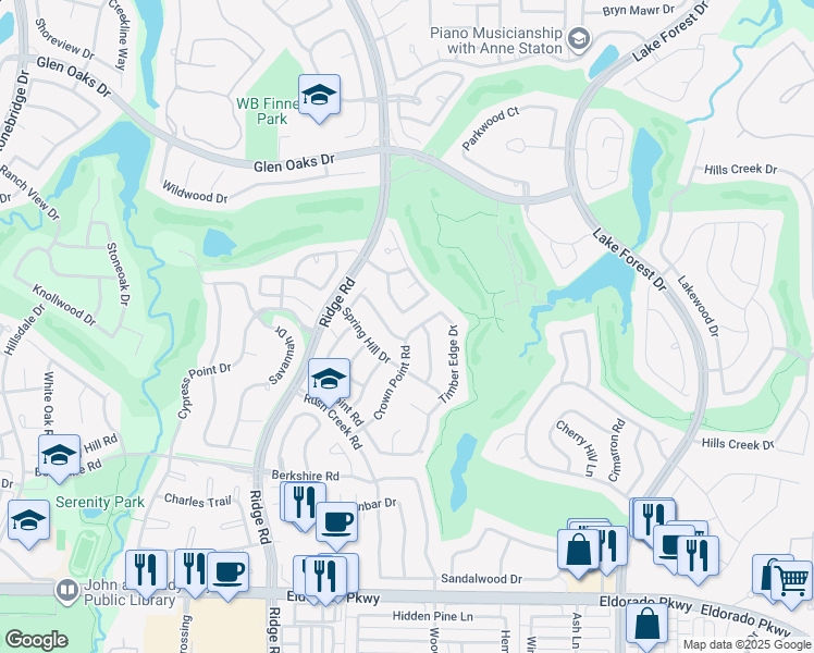 map of restaurants, bars, coffee shops, grocery stores, and more near 1404 Crown Point Road in McKinney