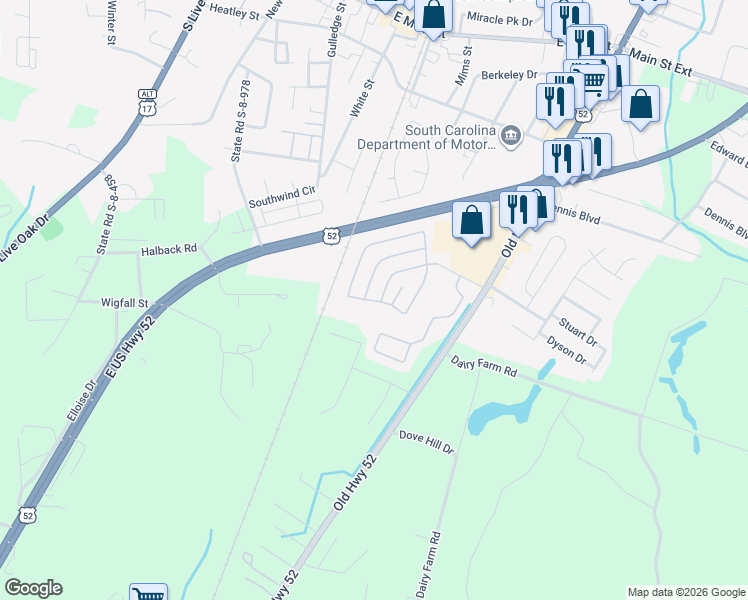 map of restaurants, bars, coffee shops, grocery stores, and more near 407 Birchwood Drive in Moncks Corner