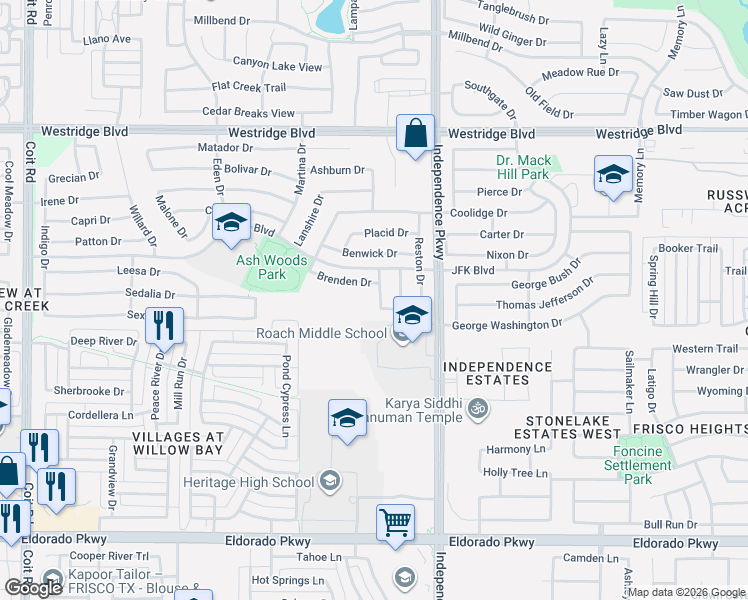 map of restaurants, bars, coffee shops, grocery stores, and more near 2412 Assembly Drive in McKinney