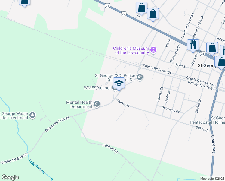 map of restaurants, bars, coffee shops, grocery stores, and more near 290 South Metts Street in Saint George