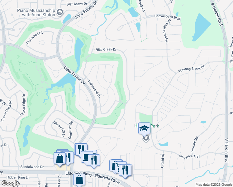 map of restaurants, bars, coffee shops, grocery stores, and more near 1406 Lakewood Drive in McKinney