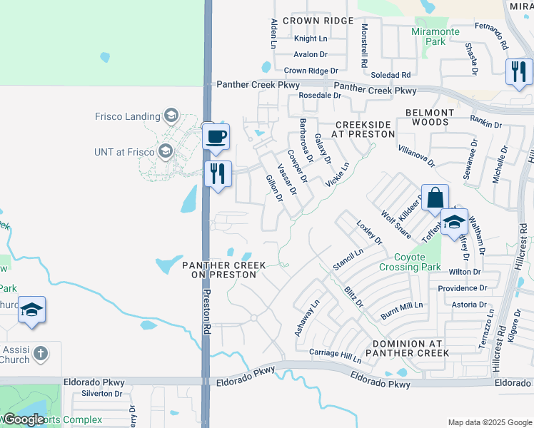 map of restaurants, bars, coffee shops, grocery stores, and more near 12674 Drexel Street in Frisco