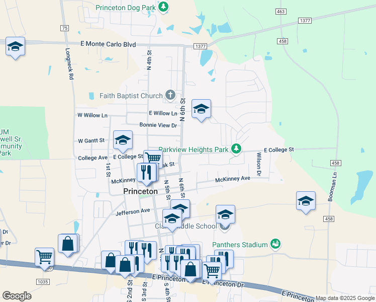 map of restaurants, bars, coffee shops, grocery stores, and more near 704 East College Avenue in Princeton