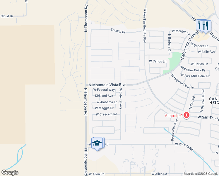 map of restaurants, bars, coffee shops, grocery stores, and more near 4404 West Federal Way in Queen Creek