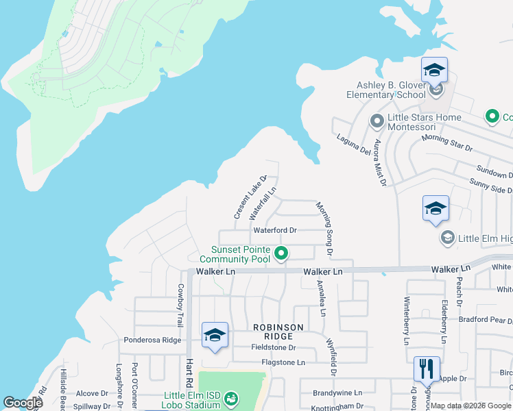 map of restaurants, bars, coffee shops, grocery stores, and more near 2790 Waterfall Lane in Little Elm