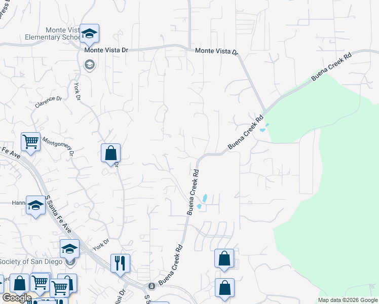 map of restaurants, bars, coffee shops, grocery stores, and more near 2248 Buena Creek Road in Vista