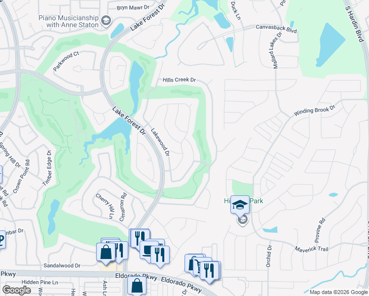 map of restaurants, bars, coffee shops, grocery stores, and more near 4905 South Meadow Ridge Circle in McKinney