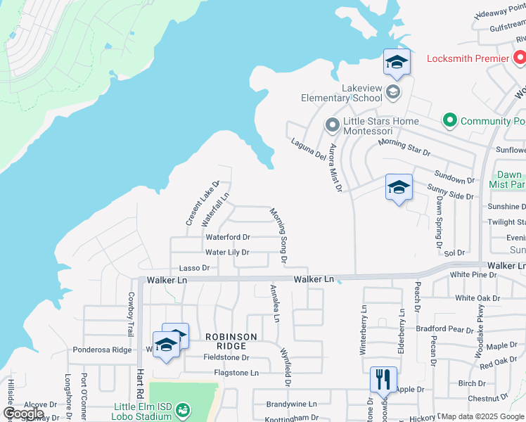map of restaurants, bars, coffee shops, grocery stores, and more near 1442 Whitewater Drive in Little Elm