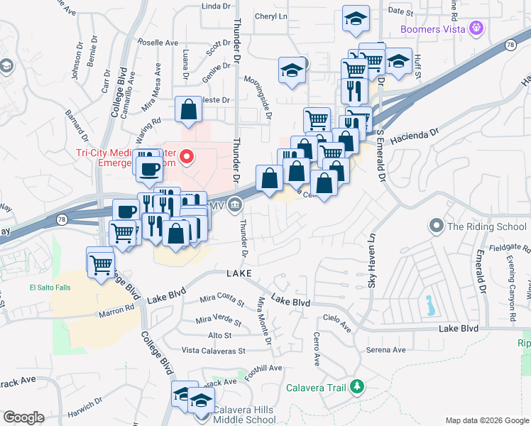 map of restaurants, bars, coffee shops, grocery stores, and more near 3422 Sea Breeze Walk in Oceanside