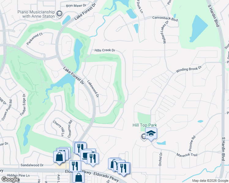 map of restaurants, bars, coffee shops, grocery stores, and more near 1406 Lakewood Drive in McKinney