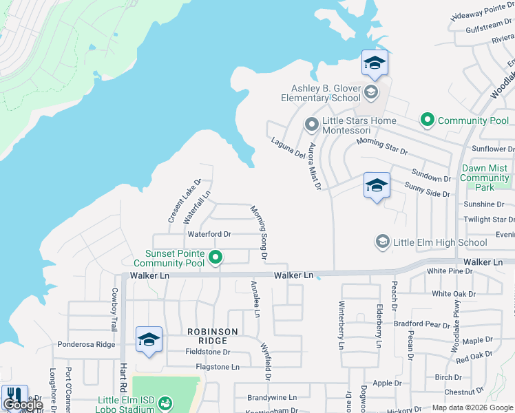 map of restaurants, bars, coffee shops, grocery stores, and more near 2771 Morning Song Drive in Little Elm