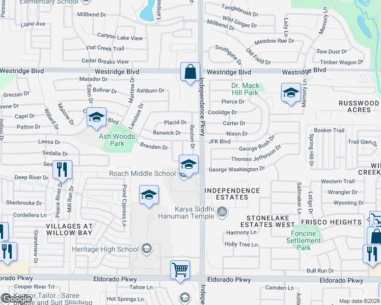 map of restaurants, bars, coffee shops, grocery stores, and more near 2405 Eaton Drive in McKinney