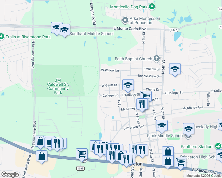 map of restaurants, bars, coffee shops, grocery stores, and more near 917 McLain Street in Princeton
