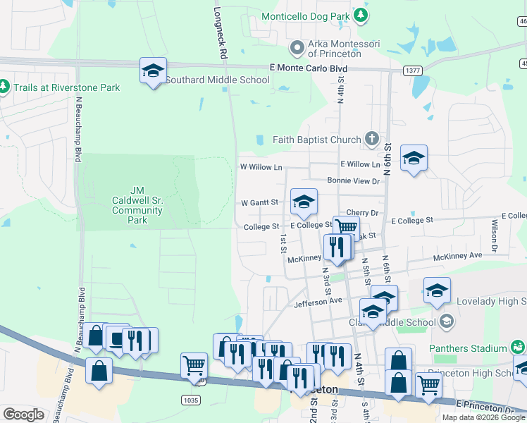 map of restaurants, bars, coffee shops, grocery stores, and more near 917 McLain Street in Princeton