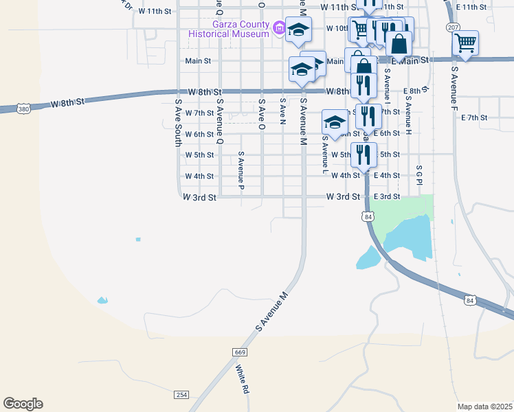 map of restaurants, bars, coffee shops, grocery stores, and more near 700-798 South Ave O in Post