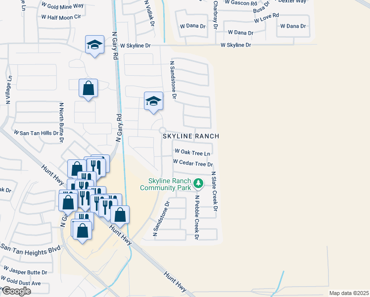 map of restaurants, bars, coffee shops, grocery stores, and more near 914 West Oak Tree Lane in San Tan Valley