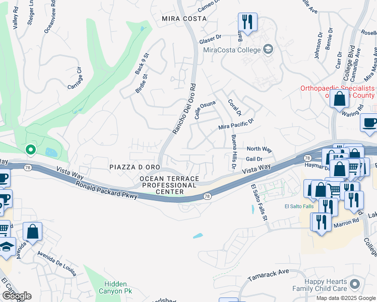 map of restaurants, bars, coffee shops, grocery stores, and more near 3529 Mira Pacific Drive in Oceanside