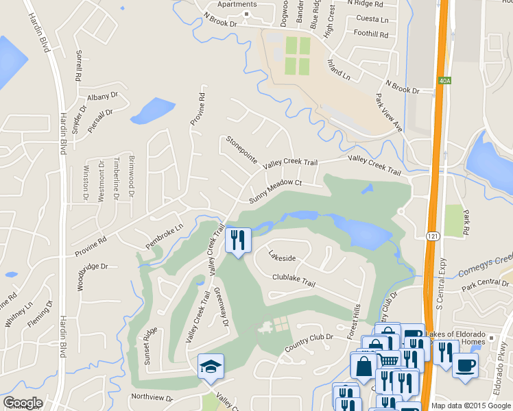map of restaurants, bars, coffee shops, grocery stores, and more near 2615 Sunny Meadow Court in McKinney