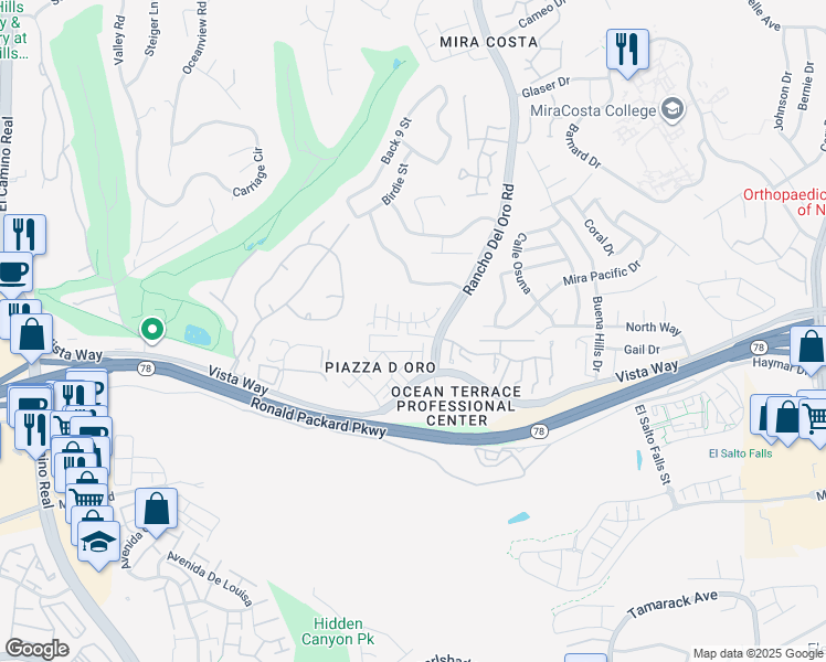 map of restaurants, bars, coffee shops, grocery stores, and more near 297 Diamante Way in Oceanside