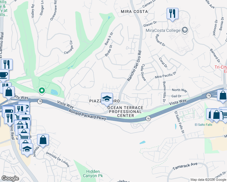 map of restaurants, bars, coffee shops, grocery stores, and more near 297 Diamante Way in Oceanside