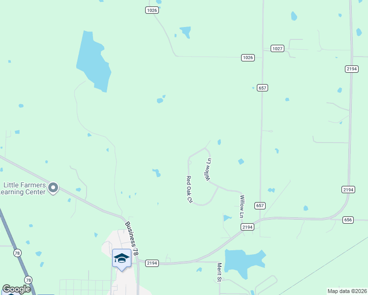 map of restaurants, bars, coffee shops, grocery stores, and more near 1415 Red Oak Circle in Farmersville