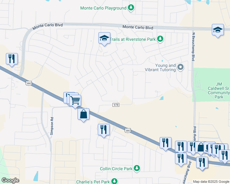 map of restaurants, bars, coffee shops, grocery stores, and more near 507 Rustic Meadows Trail in Princeton