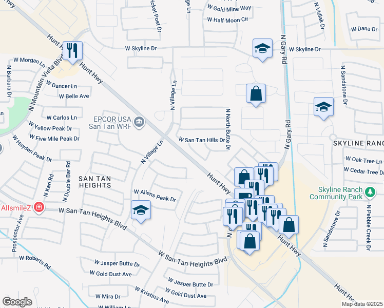map of restaurants, bars, coffee shops, grocery stores, and more near 2131 West Desert Seasons Drive in Queen Creek
