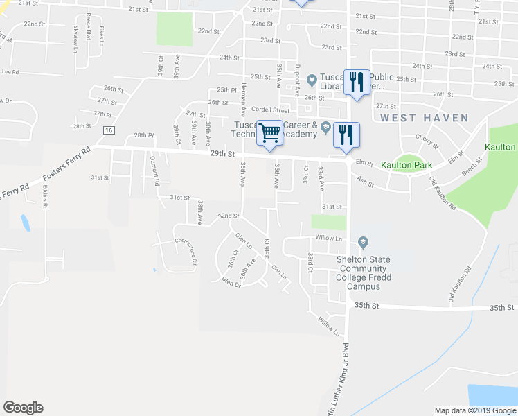 map of restaurants, bars, coffee shops, grocery stores, and more near 3598 Jackson Circle in Tuscaloosa