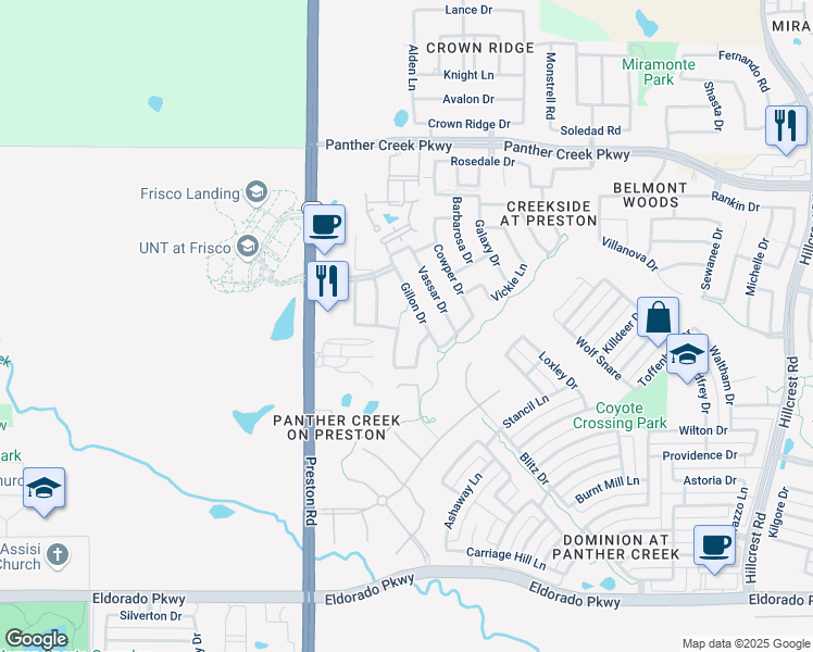 map of restaurants, bars, coffee shops, grocery stores, and more near 12674 Drexel Street in Frisco