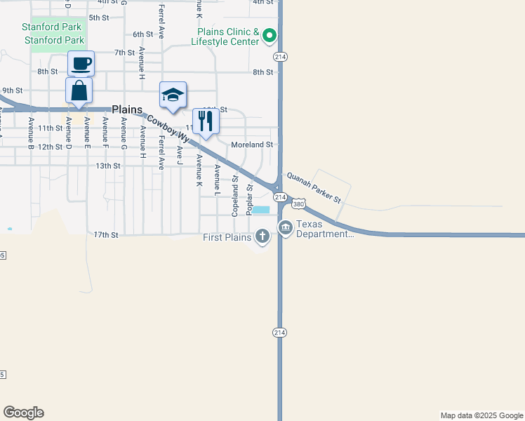 map of restaurants, bars, coffee shops, grocery stores, and more near 1407 16th in Plains