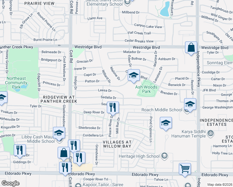 map of restaurants, bars, coffee shops, grocery stores, and more near 10629 Sedalia Drive in McKinney