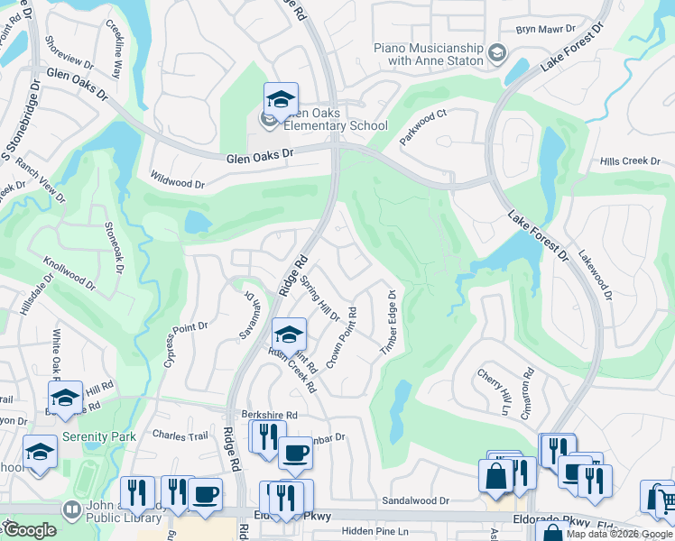 map of restaurants, bars, coffee shops, grocery stores, and more near 1404 Crown Point Road in McKinney