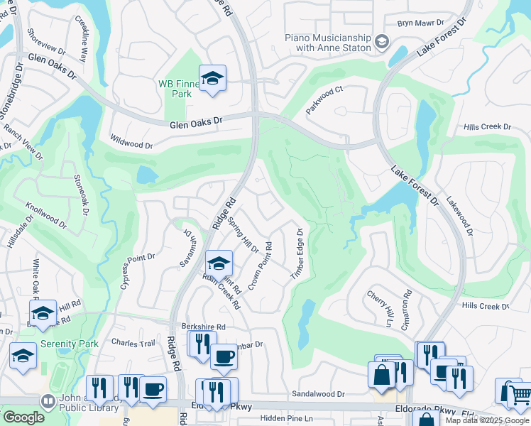 map of restaurants, bars, coffee shops, grocery stores, and more near 1404 Crown Point Road in McKinney