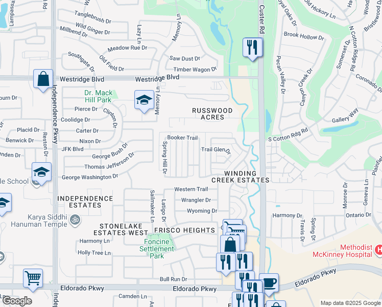 map of restaurants, bars, coffee shops, grocery stores, and more near 12958 Early Wood Drive in Frisco