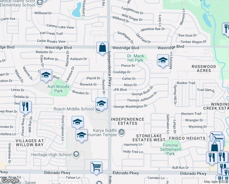 map of restaurants, bars, coffee shops, grocery stores, and more near 9953 Nixon Drive in McKinney