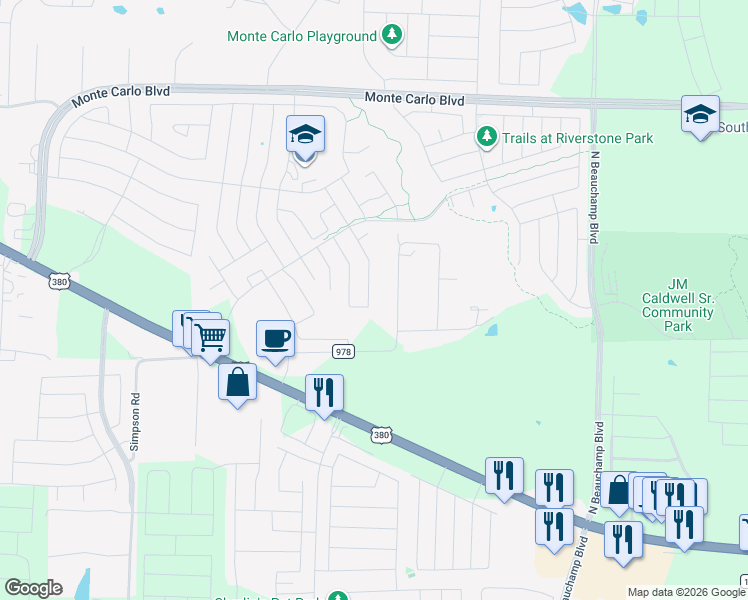 map of restaurants, bars, coffee shops, grocery stores, and more near 702 Rustic Meadows Trail in Princeton
