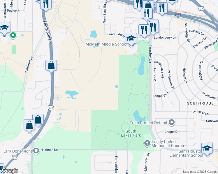 map of restaurants, bars, coffee shops, grocery stores, and more near in Denton
